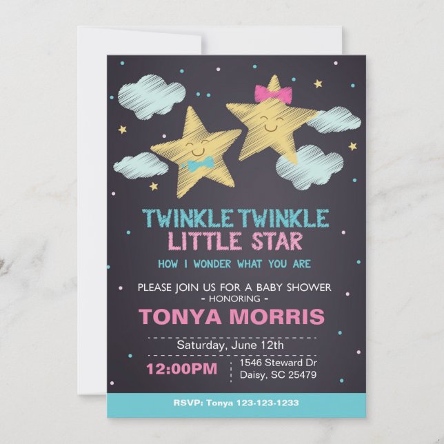 Invitation pour Baby Shower Jumeaux Little Star Ta (Devant)