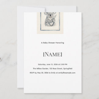 Invitation pour Baby Shower Koala Bleu, Modifiable