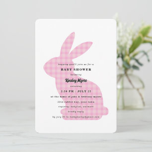 Invitation pour Baby Shower Lapin à Carreaux Roses