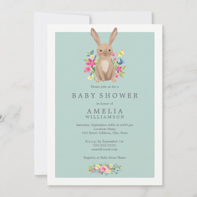 Invitation pour Baby Shower Lapin Douce Forêt Enfa (Devant)