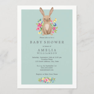 Invitation pour Baby Shower Lapin Douce Forêt Enfa