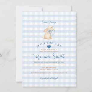 Invitation pour Baby Shower Lapin Gingham Bleu Béb