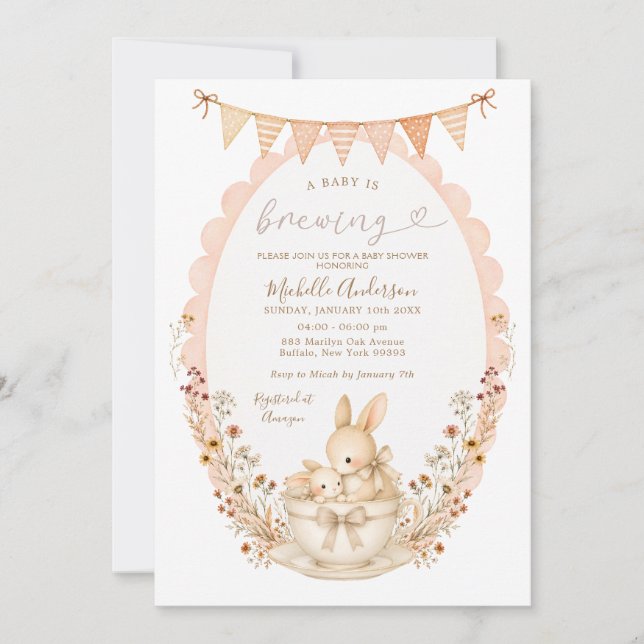 Invitation pour Baby Shower Lapin "Un Bébé Est En  (Devant)