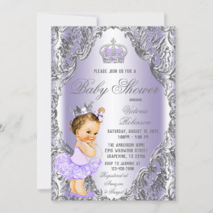 Invitation pour Baby Shower Lavande et Argent Prin