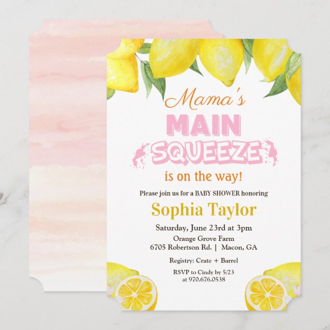 Invitation pour Baby Shower Lemon Main Squeeze (Devant / Derrière)