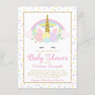 Invitation pour Baby Shower Licorne Pastel avec Vi