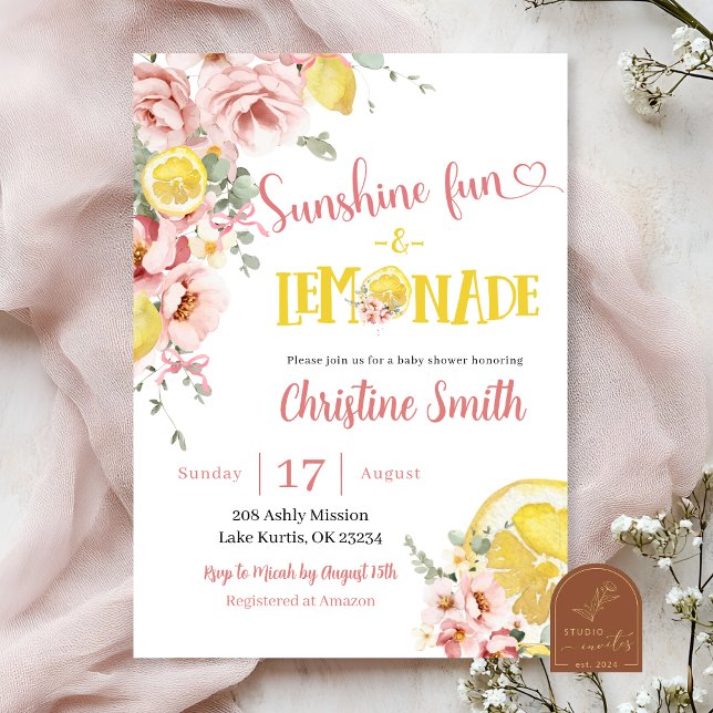 Invitation pour Baby Shower Limonade Rose et Ruban (Créateur téléchargé)