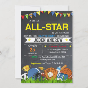 Invitation pour Baby Shower Little All Star Sports