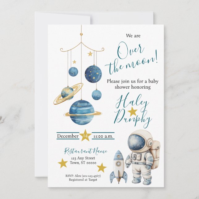 Invitation pour Baby Shower Little Astronaut (Devant)