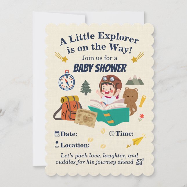 Invitation pour Baby Shower Little Explorer – Aven (Devant)