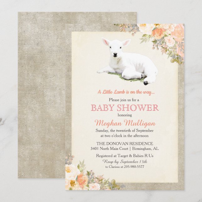 Invitation pour Baby Shower Little Lamb (Devant / Derrière)