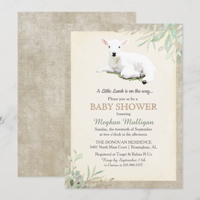 Invitation pour Baby Shower Little Lamb (Devant / Derrière)