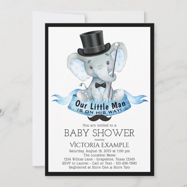 Invitation pour Baby Shower Little Man Dapper Elep (Devant)