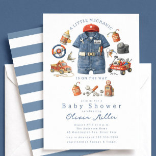 Invitation pour Baby Shower Little Mechanic Garçon