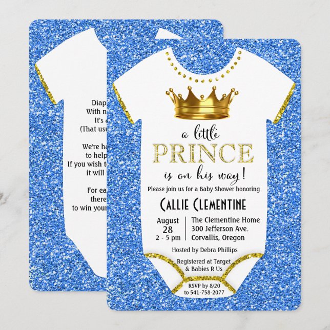 Invitation pour Baby Shower Little Prince Pailleté (Devant / Derrière)