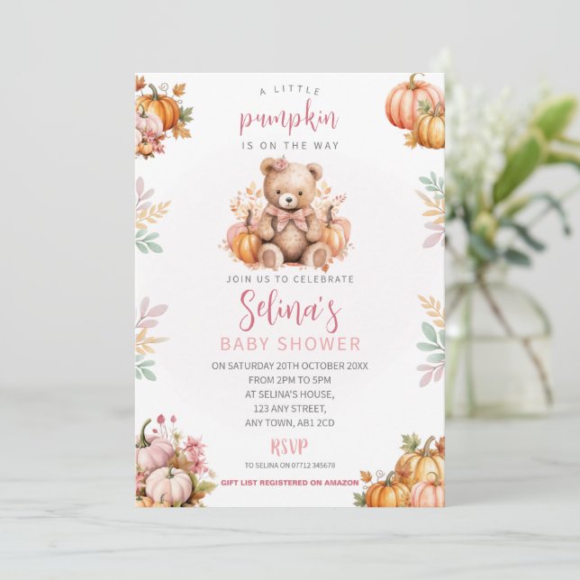 Invitation pour Baby Shower Little Pumpkin, Thème  (Debout devant)