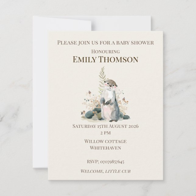Invitation pour Baby Shower Loutre de la Forêt (Devant)