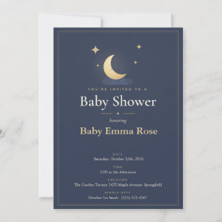 Invitation pour Baby Shower Lune & Étoiles