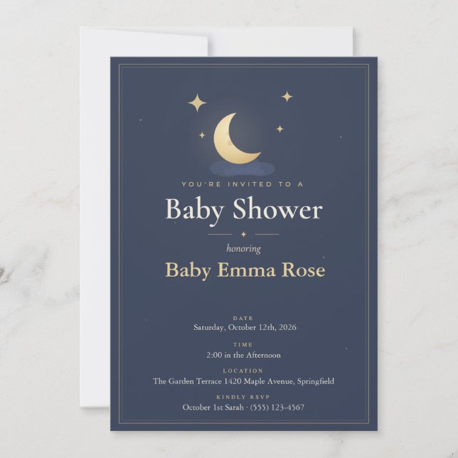 Invitation pour Baby Shower Lune & Étoiles (Devant)