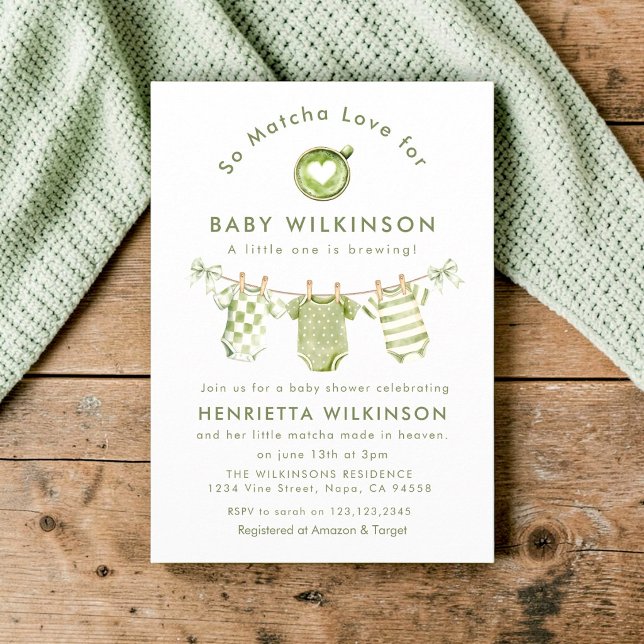 Invitation pour Baby Shower Matcha Love Vert Blanc (Créateur téléchargé)