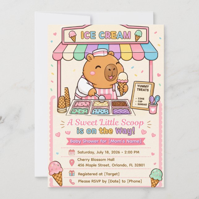 Invitation pour Baby Shower Mignon Capybara Glace (Devant)