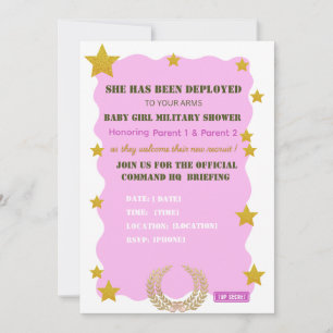 Invitation pour Baby Shower Militaire Fille Rose G