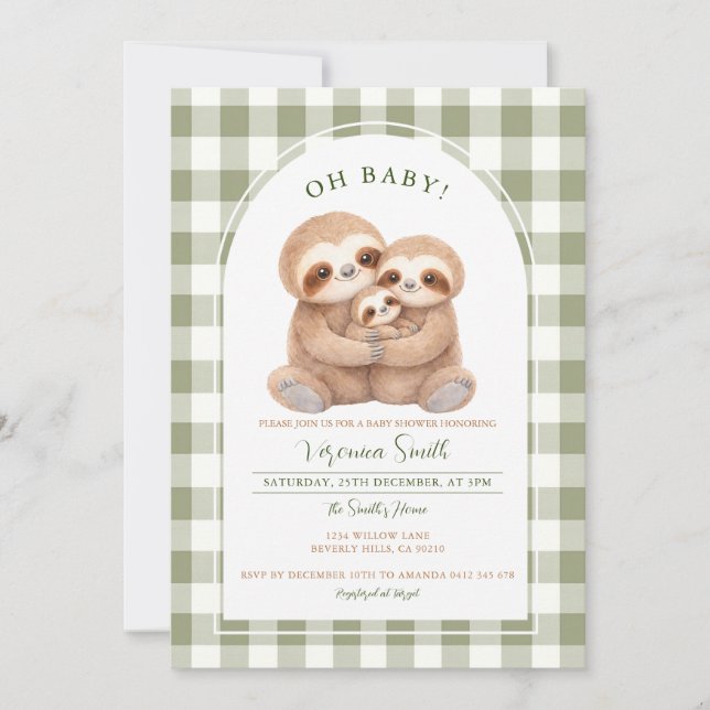 Invitation pour Baby Shower Moderne Gingham Famill (Devant)