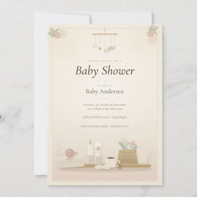Invitation pour Baby Shower Moonlit Hygge (Devant)