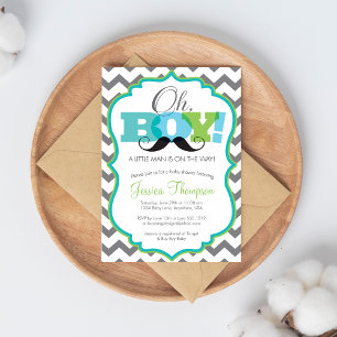 Invitation pour Baby Shower Moustache Oh Garçon