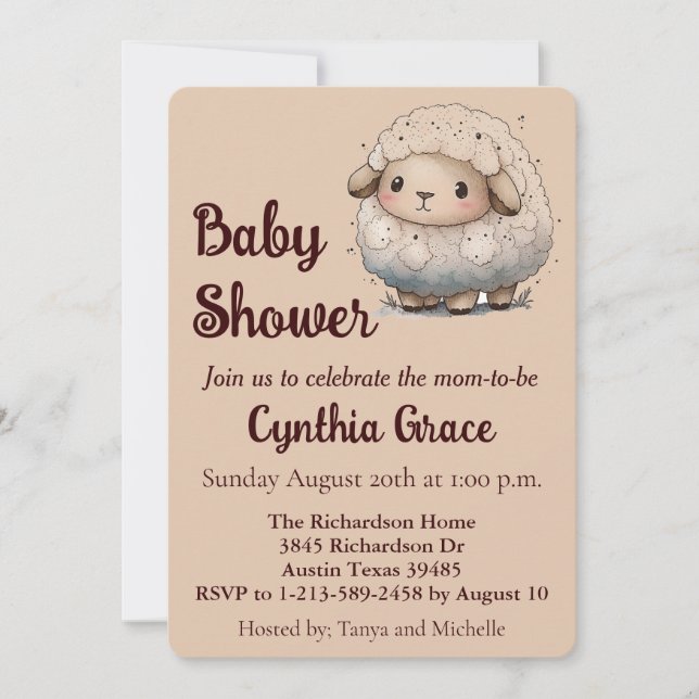 Invitation pour Baby Shower Mouton Bébé (Devant)