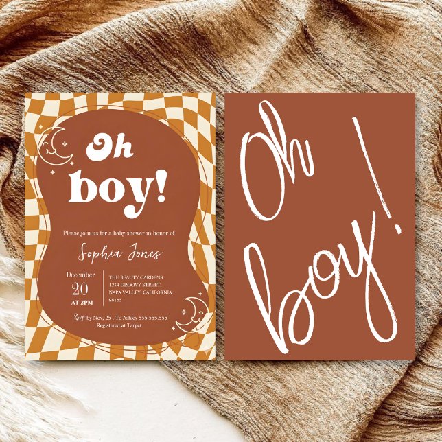 Invitation pour Baby Shower "Oh Boy!" Groovy  (Créateur téléchargé)
