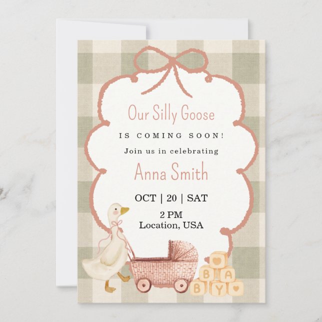 Invitation pour Baby Shower "Oie Sotte" (Devant)