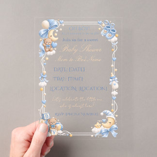 Invitation pour Baby Shower Ours en Peluche Bleu