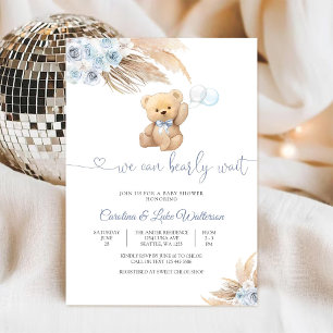 Invitation pour Baby Shower Ourson Bleu en Peluche