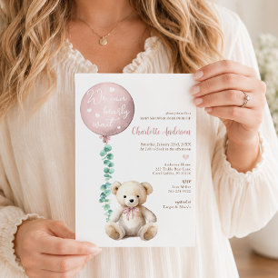 Invitation pour Baby Shower Ourson Rose à Peine At