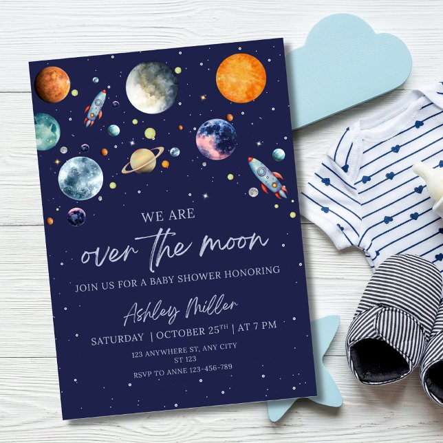 Invitation pour Baby Shower Over The Moon Boy, Esp (Créateur téléchargé)
