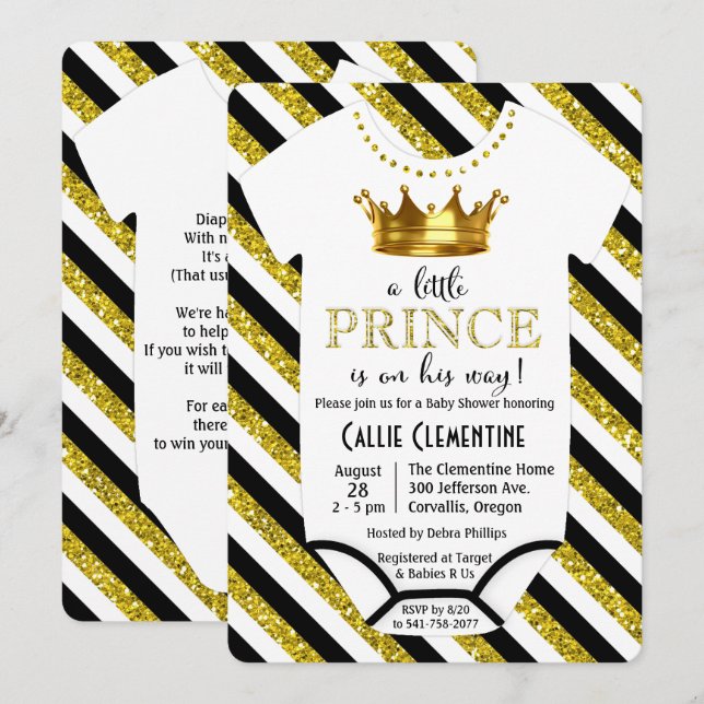 Invitation pour Baby Shower Pailletée Un Petit Pri (Devant / Derrière)