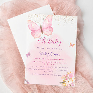 Invitation pour baby shower papillon et fleurs