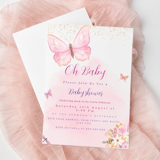 Invitation pour baby shower papillon et fleurs (Créateur téléchargé)