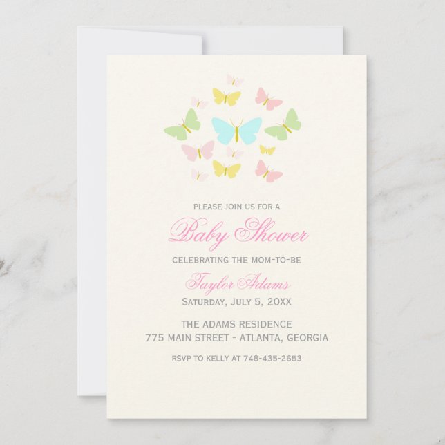 Invitation pour Baby Shower Papillon Mignon (Devant)