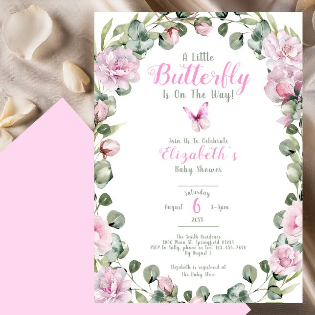 Invitation pour Baby Shower Papillon Rose (Créateur téléchargé)