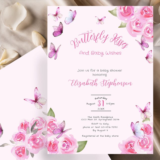Invitation pour Baby Shower Papillon Rose Élégant (Créateur téléchargé)