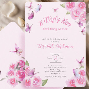 Invitation pour Baby Shower Papillon Rose Élégant