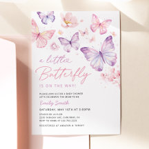 Invitation pour Baby Shower Papillon Rose Violet