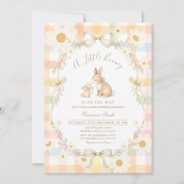Invitation pour Baby Shower Pastel Bunny Daisy (Devant)
