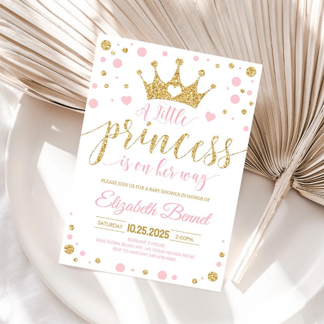 Invitation pour Baby Shower Petite Princesse en Or (Créateur téléchargé)