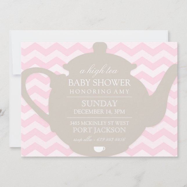 Invitation pour Baby Shower Pink & Brown Chevron H (Devant)