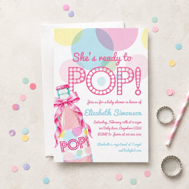 Invitation pour Baby Shower Pink Soda Ready to Pop (Pink Soda Ready to Pop Baby Shower Invitation)