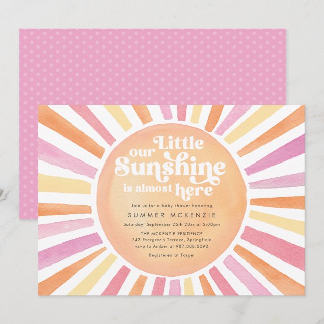 Invitation pour Baby Shower Pink Sunshine (Devant / Derrière)