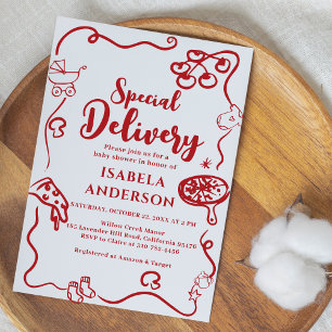 Invitation pour Baby Shower Pizza, Livraison Spéci